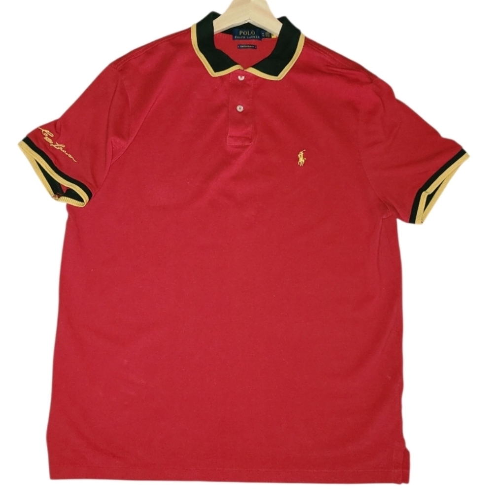 Polo By Ralph Lauren Short Sleeve Polo Shirt Red Yellow Embroidered Sleeve Logo - Picture 17 of 17